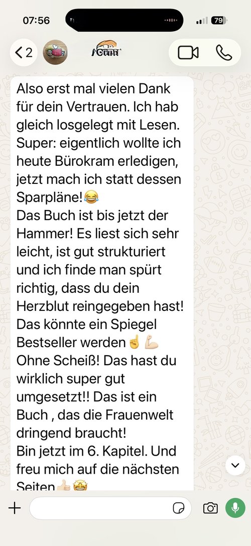 WhatsApp-Nachricht einer Testleserin des Buches